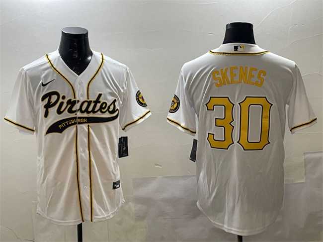 Men%27s Pittsburgh Pirates #30 Paul Skenes White Cool Base Stitched Jersey